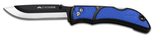 Picture of Outdoor Edge RLU40C RazorLite  3.50" Folding Drop Point Tanto Plain 420J2 SS Blade Black/Blue Polymer Handle