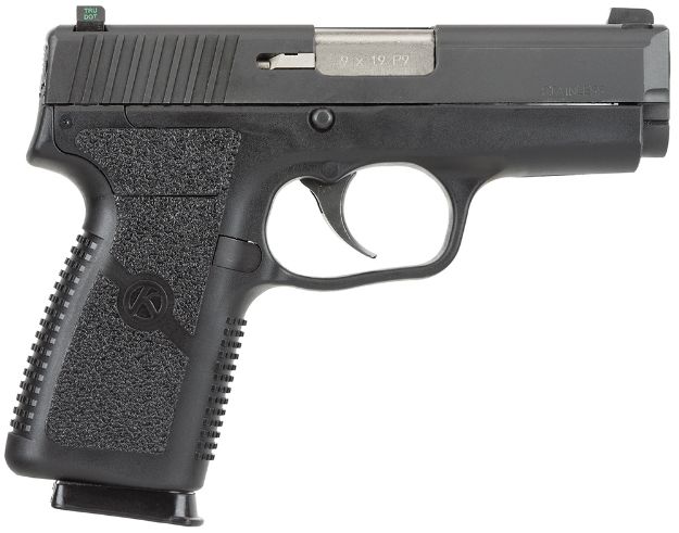 Picture of Kahr Arms KP9094N P *CA Compliant 9mm Luger Caliber with 3.60" Barrel, 7+1 Capacity, Black Finish Frame, Serrated Matte Black Stainless Steel Slide, Polymer Grip & TruGlo Night Sigts