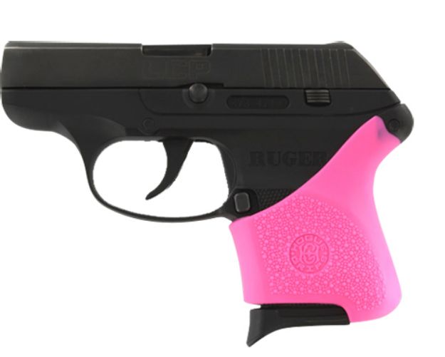 Picture of Hogue 18107 HandAll Hybrid Grip Sleeve made of Rubber with Textured Pink Finish for Ruger LCP