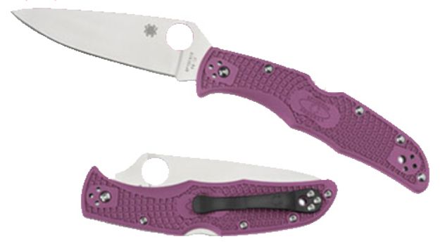 Picture of Spyderco C10FPPR Endura 4 Lightweight 3.75" Folding Clip Point Plain VG-10 SS Blade Purple Bi-Directional Texturing FRN Handle Includes Pocket Clip