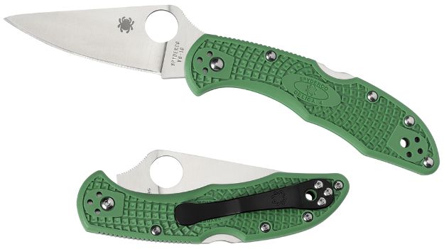 Picture of Spyderco C11FPGR Delica 4 Lightweight 2.88" Folding Drop Point Plain VG-10 SS Blade Green Bi-Directional Texturing FRN Handle Includes Pocket Clip