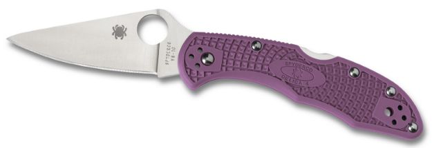 Picture of Spyderco CLLFPPR Delica 4 Lightweight 2.88" Folding Drop Point Plain VG-10 SS Blade Purple Bi-Directional Texturing FRN Handle Includes Pocket Clip