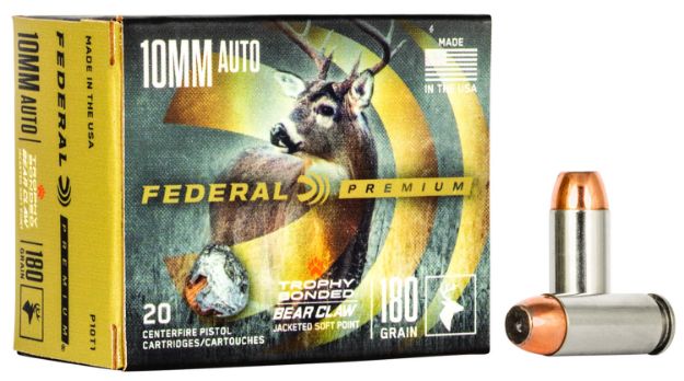 Picture of Federal P10T1 Premium  10mmAuto 180gr Trophy Bonded Bear Claw Jacketed Soft Point 20 Per Box/10 Case