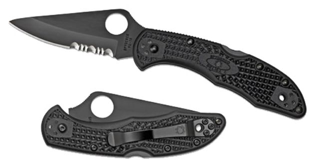 Picture of Spyderco C11PSBBK Delica 4 Lightweight 2.88" Folding Part Serrated Black TiCN VG-10 SS Blade/Black Textured FRN Handle Includes Pocket Clip