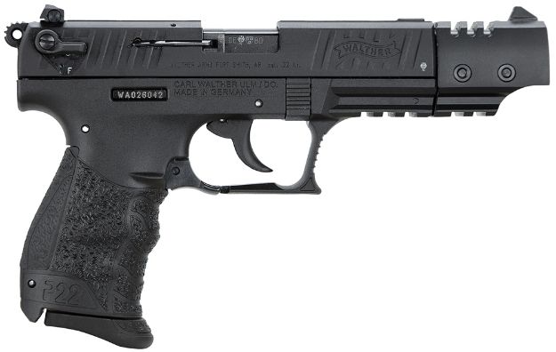 Picture of Walther Arms 5120334 P22 Target *CA Compliant 22 LR Caliber with 5" Barrel, 10+1 Capacity, Black Finish Picatinny Rail Frame, Serrated Matte Black Tenifer Steel Slide & Interchangeable Backstrap Grip