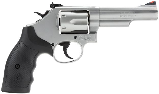 Picture of Smith & Wesson 162662 Model 66  357 Mag or 38 S&W Spl +P Stainless Steel 4.25" Barrel, 6 Shot Matte Stainless Steel K-Frame, Red Ramp Front/White Outline Rear Sights, Internal Lock