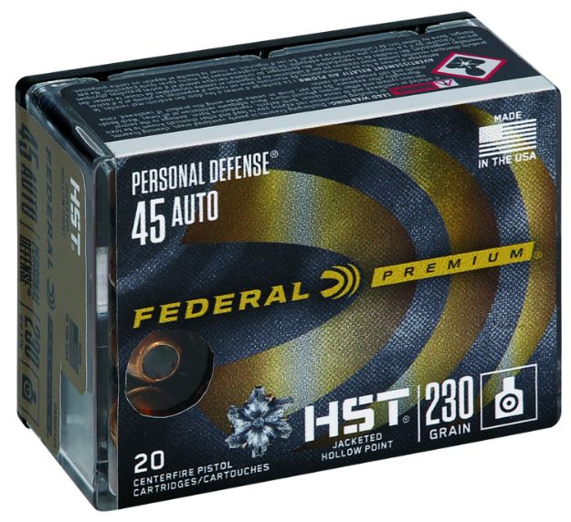 Picture of Federal P45HST2S Premium Personal Defense 45ACP 230gr HST Jacketed Hollow Point 20 Per Box/10 Case