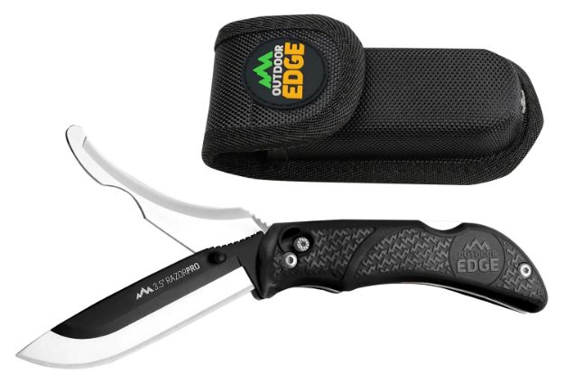 Picture of Outdoor Edge RO10C RazorPro  3.50" Folding Razor/Gut Plain 420J2 SS Blade, Black TPR Handle, Includes Replacement Blades