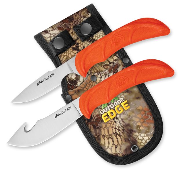 Picture of Outdoor Edge WR1C WildPair  2.50"/4" Fixed Gut Hook/Caper Plain/Gut Hook 420J2 Stainless Steel Blade TPR Blaze Orange Handle