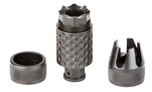 Picture of Spikes Tactical SAKB0100 Barking Spider2 Muzzle Brake Black Nitride 4140 Chromoly Steel with 1/2"-28 tpi Threads, 3.75" OAL & 1.40" Diameter for 5.56x45mm NATO