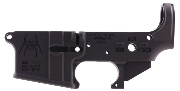 Picture of Spikes STLS019 Spider Stripped Lower Receiver with Billet Markings Multi-Caliber 7075-T6 Aluminum Black Anodized for AR-15