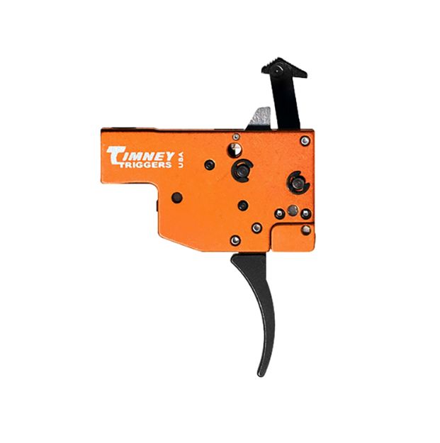 Picture of Timney Triggers 430 Replacement Trigger  Two-Stage Curved Trigger with 8 oz/1 lb Draw Weight & Black/Orange Finish for Tikka T3