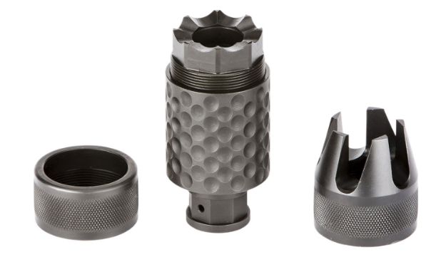 Picture of Spikes Tactical SAKB0200 Barking Spider2 Muzzle Brake Black Nitride 4140 Chromoly Steel with 5/8"-24 tpi Threads, 3.75" OAL & 1.40" Diameter for 30 Cal