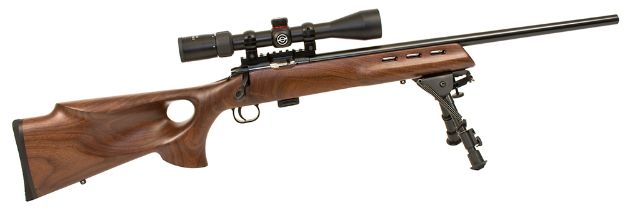 Picture of Crickett KSA20030 Model 722 Varmint Package Youth 22 LR 7+1 20" Blued Bull Barrel, Blued Steel Receiver, Fixed Thumbhole Walnut Stock, Includes Simmons 3-9x40mm Scope, Bipod, Case & Scope Rings