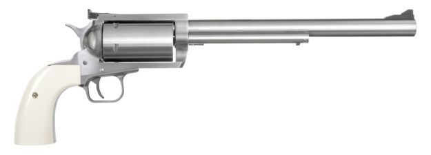 Picture of Magnum Research BFR4570B BFR Long Cylinder Extra Large Frame 45-70 Gov 5 Shot, 10" Brushed Stainless Steel Barrel, Cylinder & Frame, Bisley White Laminate Grip, Exposed Hammer