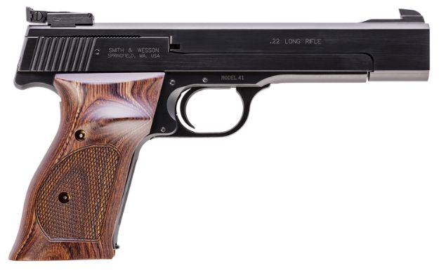 Picture of Smith & Wesson 130511 41  Full Size Frame 22 LR 10+1, 5.50" Blued Button Rifled Steel Barrel, Serrated Slide & Frame, Checkered Wood Target Grip