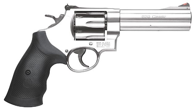 Picture of Smith & Wesson 163636 Model 629 Classic 44 Rem Mag or 44 S&W Spl Stainless Steel 5" Barrel & 6rd Cylinder, Satin Stainless Steel N-Frame, Red Ramp Front/White Outline Rear Sights