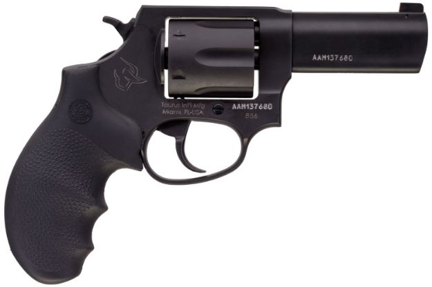 Picture of Taurus 285631NS 856 Defender 38 Special +P Caliber with 3" Barrel, 6rd Capacity Cylinder, Overall Matte Black Finish Stainless Steel, Finger Grooved Black Hogue Rubber Grip & Night Front Sight