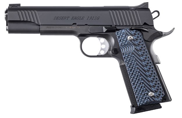 Picture of Magnum Research DE1911G10 1911 G 10mm Auto Caliber with 5.01" Barrel, 8+1 Capacity, Overall Matte Black Finish Carbon Steel, Beavertail Frame, Serrated Slide & Black/Gray G10 Grip