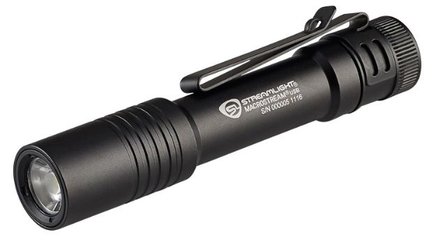 Picture of Streamlight 66320 Macrostream USB Everyday Carry Flashlight  Black Anodized 50/500 Lumens  White LED