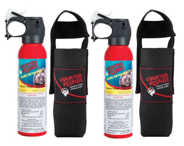 Picture of Counter Assault 15067015 Bear Spray  Capsaicin Range 32 ft-7 Seconds 8.10 oz 2 Cans, 2 Holsters Includes 2 Holsters