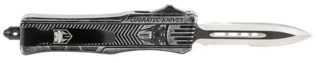 Picture of CobraTec Knives SSWCTK1SDAG1SS CTK-1  Small 2.75" OTF Dagger Part Serrated D2 Steel Blade/ Stonewashed Aluminum Handle Features Glass Breaker Includes Pocket Clip