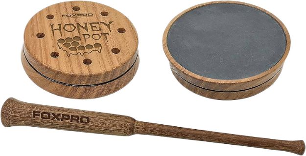 Picture of Foxpro HPSLATE Honey Pot  Friction Call Attracts Turkeys, Natural Honey Locust Wood/Slate