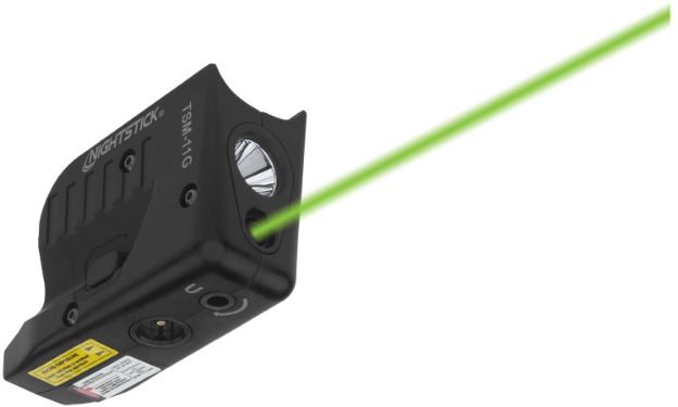 Picture of Nightstick TSM11G Tactical Weapon-Mounted Light w/Green Laser Black Polymer Compatible w/ Glock 42/43/43X/48, 150 Lumens White LED Bulb/Green Laser, 104 Meters Beam, Trigger Guard Mount