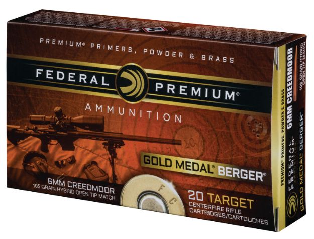 Picture of Federal GM65CRDBH1 Premium Gold Medal 6mmCreedmoor 105gr Berger Hybrid Open Tip Match 20 Per Box/10 Case