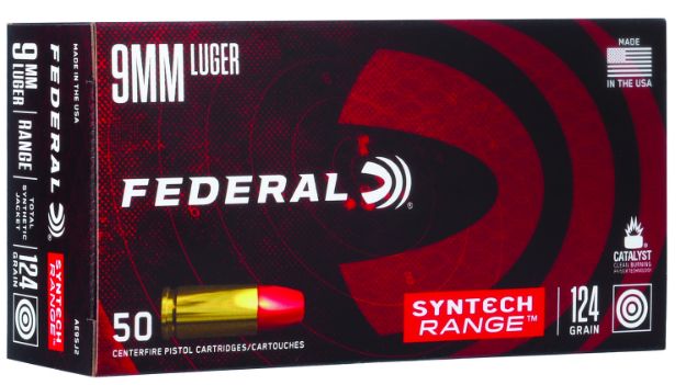 Picture of Federal AE9SJ2 American Eagle Syntech Range  9mmLuger 124gr Total Syntech Jacket Flat Nose 50 Per Box/10 Case