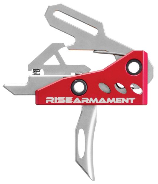 Picture of Rise Armament RA535APT RA-535 High Performance Single-Stage Straight Trigger with 3.50 lbs Draw Weight & Silver/Red Hardcoat Anodized Finish for AR-Platform