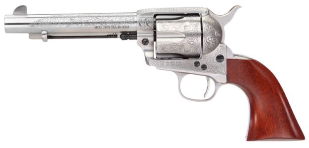 Picture of Taylors & Company 550929 1873 Cattleman 357 Mag Caliber with 5.50" Barrel, 6rd Capacity Cylinder, Overall White Floral Engraved Finish Steel & Walnut Grip