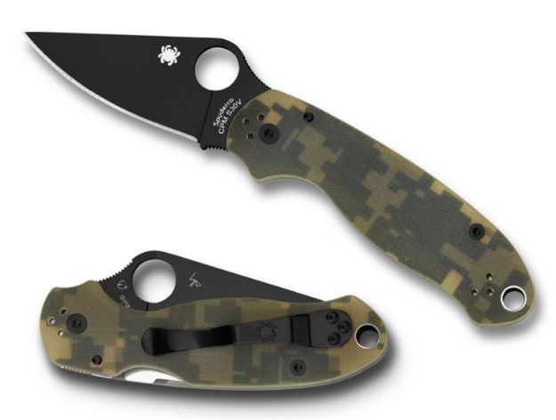 Picture of Spyderco C223GPCMOBK Para 3  2.95" Folding Drop Point Plain Black DLC CPM S30V SS Blade Camo G10 Handle Includes Pocket Clip