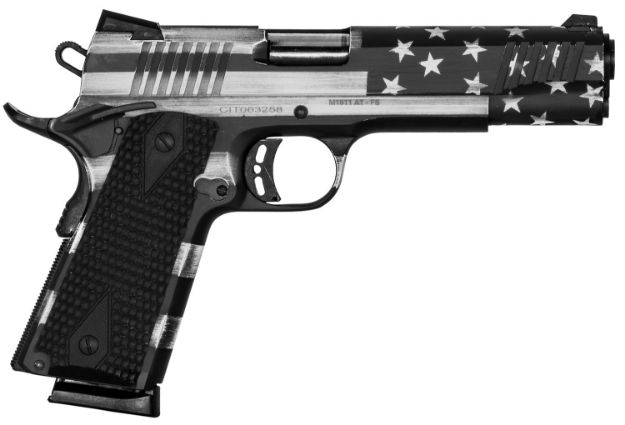 Picture of Citadel CITC45FSPUSG M1911 Flag 45 ACP 8+1, 5" Stainless Steel Barrel, American Flag Gray Cerakote Serrated Steel Slide, Frame w/Beavertail, Features Matching Ammo Can, Ambidextrous