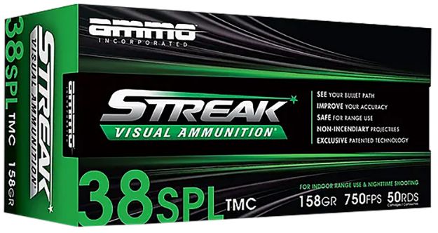 Picture of Ammo Inc 38158TMCSTRKGRN50 Streak Visual (GREEN)  38Special 158gr Total Metal Case 50 Per Box/20 Case