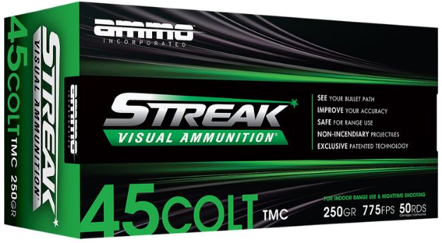 Picture of Ammo Inc 45C250TMCSTRKGRN50 Streak Visual (GREEN)  45Colt 250gr Total Metal Case 50 Per Box/20 Case