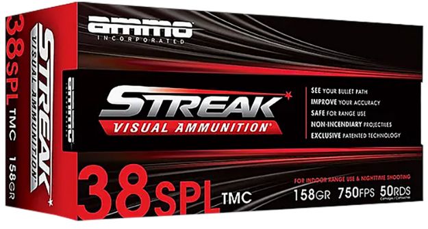 Picture of Ammo Inc 38158TMCSTRKRED50 Streak Visual (RED)  38Special 158gr Total Metal Case 50 Per Box/20 Case