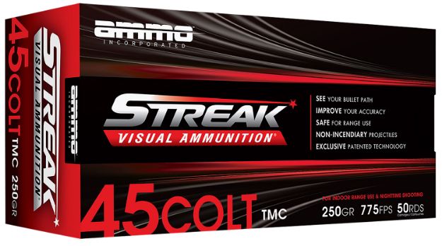 Picture of Ammo Inc 45C250TMCSTRKRED50 Streak Visual (RED)  45Colt 250gr Total Metal Case 50 Per Box/20 Case