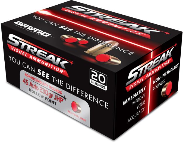 Picture of Ammo Inc 45230JHPSTRKRED Streak Visual (RED)  45ACP 230gr Jacketed Hollow Point 20 Per Box/10 Case