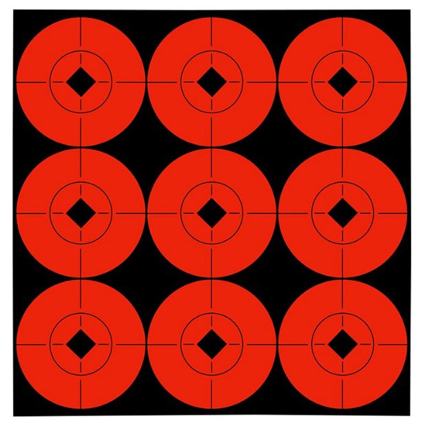 Picture of Birchwood Casey 33902 Target Spots  Self-Adhesive Paper Black/Orange 2" Bullseye 90 Pack