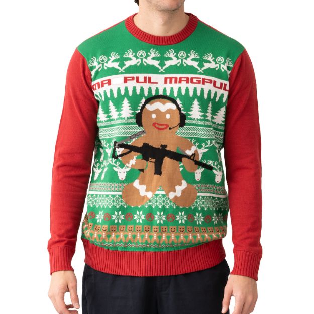 Picture of Magpul RAG1198975-S Ugly Christmas GingARbread Man Multi-Color, Cotton/Acrylic, Long Sleeve, Small