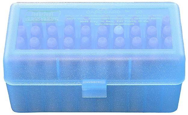 Picture of MTM Case-Gard RMLD5024 Case-Gard R-50 Multi-Caliber/28 Gauge Rifle/Shotgun Clear Blue Polypropylene 50rd