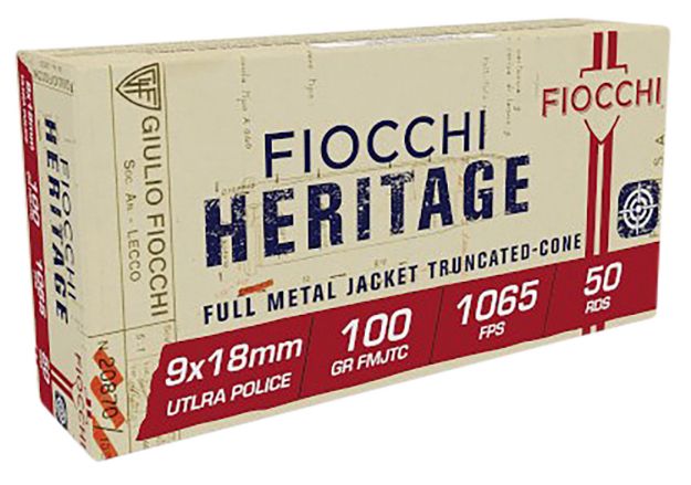 Picture of Fiocchi 9X18 Heritage  9x18mmUltra 100gr Full Metal Jacket Truncated Cone 50 Per Box/20 Case