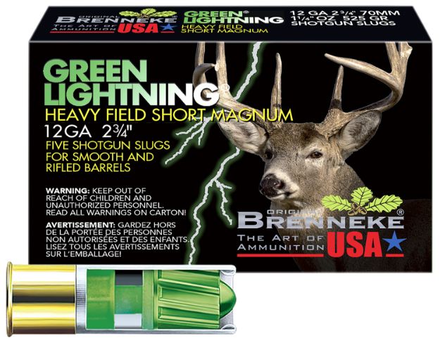 Picture of Brenneke SL122HFSGL Green Lightning Heavy Field 12Gauge 2.75" 1 1/4oz Slug Shot 5 Per Box/50 Case