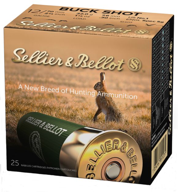 Picture of Sellier & Bellot SB12BSF Hunting  12Gauge 2.75" 12Pellets 1 1/8oz 1Buck Shot 25 Box/10 Case