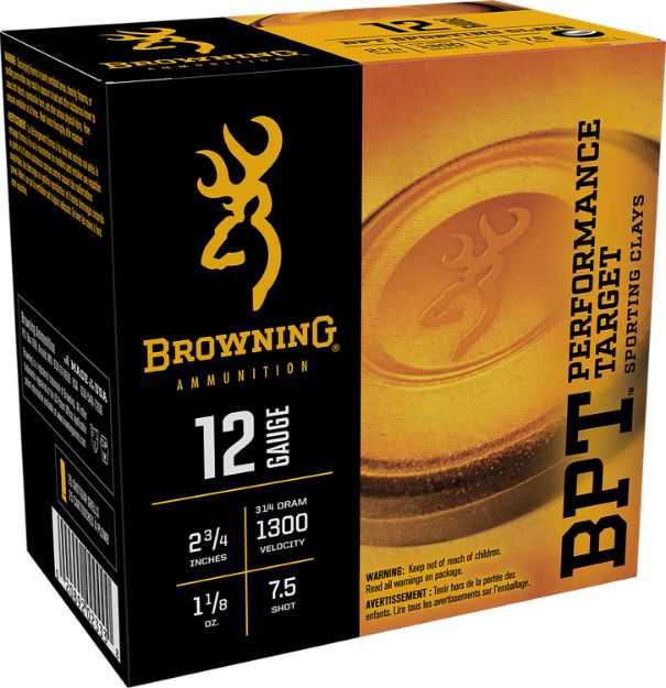 Picture of Browning Ammo B193631227 BPT Performance Target Sporting Clay 12Gauge 2.75" 1 1/8oz 7.5Shot 25 Per Box/10 Case