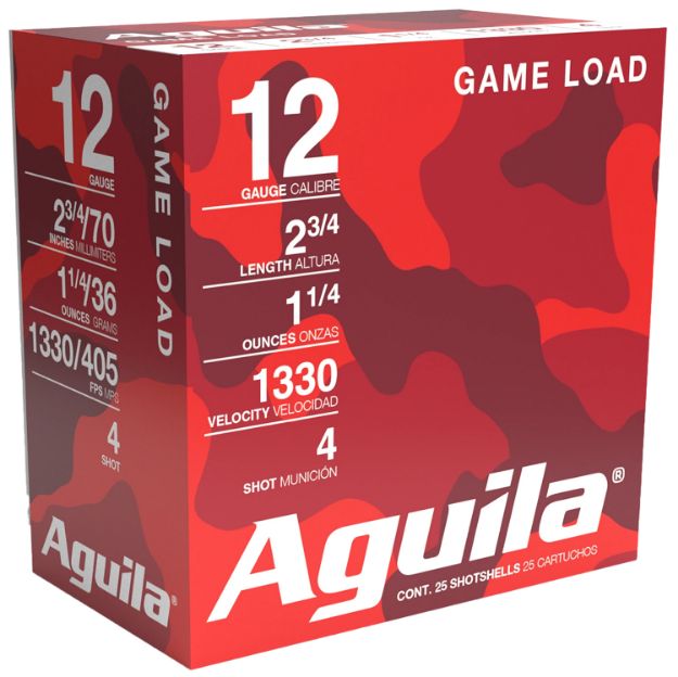 Picture of Aguila 1CHB1204 Birdshot High Velocity 12Gauge 2.75" 1 1/4oz 4Shot 25 Per Box/10 Case