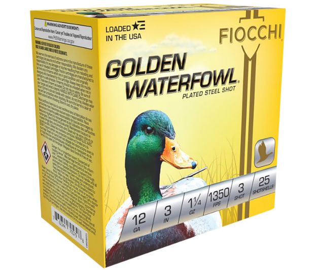 Picture of Fiocchi 123SGW3 Golden Waterfowl  12Gauge 3" 1 1/4oz 3Shot 25 Per Box/10 Case