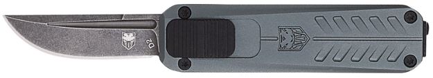 Picture of CobraTec Knives CALI928SBGRYDNS California 928SB 1.75" OTF Drop Point Plain Stonewashed D2 Steel Blade/ Gray Anodized Aluminum Handle Includes Pocket Clip/Pouch