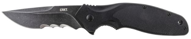 Picture of CRKT K800KKP Shenanigan  3.35" Folding Drop Point Veff Serrated Black Stonewashed 4116 Stainless Steel Blade/ Black GRN Handle Includes Pocket Clip